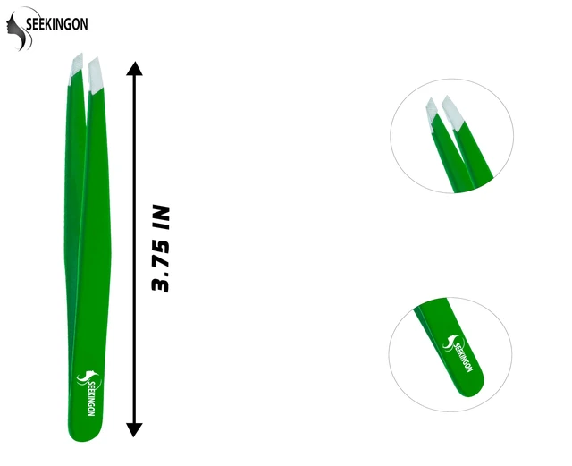 Alt view image 6 of 6 - Tweezers for Women Facial Hair - Hand Filed & Aligned Precision Tweezers for Ingrown Hair Plucking - Non Slip Grip Slant Sharp Tweezers for Men (Green)