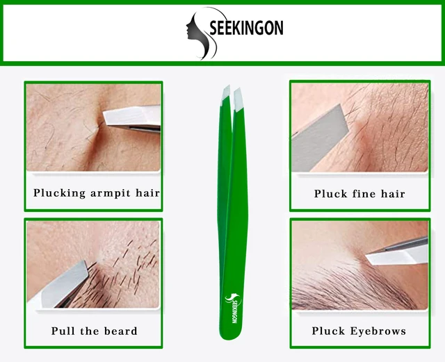 Alt view image 4 of 6 - Tweezers for Women Facial Hair - Hand Filed & Aligned Precision Tweezers for Ingrown Hair Plucking - Non Slip Grip Slant Sharp Tweezers for Men (Green)