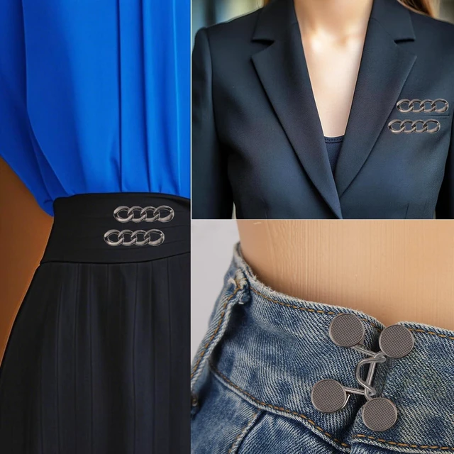 Alt view image 7 of 7 - 6 Set Pant Waist Tightener Buttons Pins for Loose Jeans, Reusable Waistband Cincher Adjuster Clip to Tighten Waist Metal Brooch No Sewing Decoration Accessories for Clothing Dresses Skirts(Black)