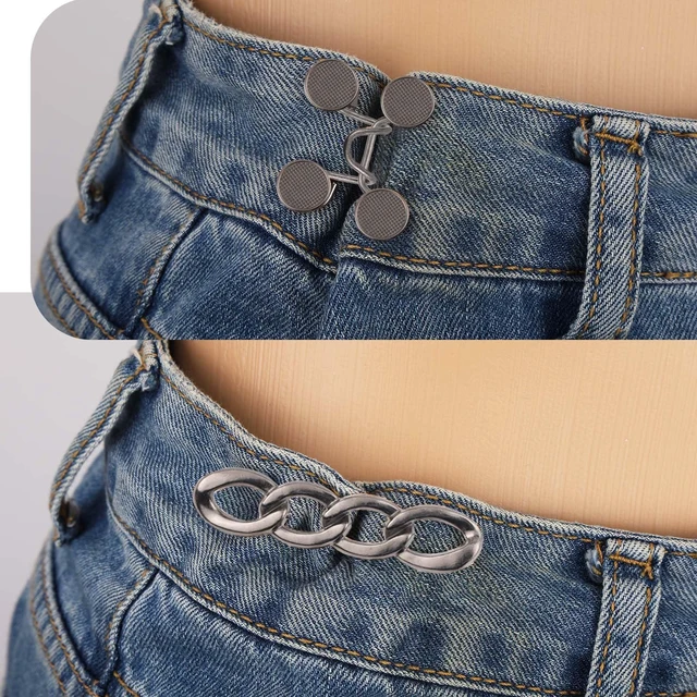Alt view image 2 of 7 - 6 Set Pant Waist Tightener Buttons Pins for Loose Jeans, Reusable Waistband Cincher Adjuster Clip to Tighten Waist Metal Brooch No Sewing Decoration Accessories for Clothing Dresses Skirts(Black)