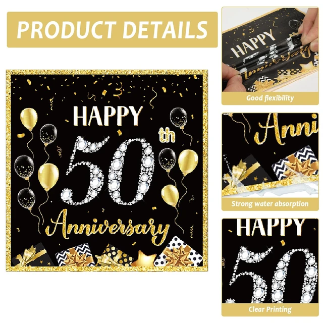 Alt view image 3 of 6 - 48Pcs 50th Anniversary Paper Plates Napkins Wedding Party Decorations Employee Career Retirements Party Supplies Black Gold Disposable Dinner Tableware Set for Birthday Anniversary Graduation Serve 24