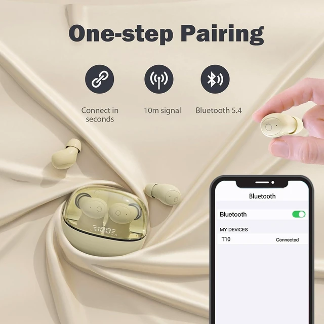 Alt view image 14 of 14 - T10 Mini Invisible Wireless Bluetooth Earbuds for Small Ears, Skin Color, 24Hrs Battery Life, IPX5 Water Resistant, 5.4 Bluetooth, 10m Range, In Ear, Dynamic Driver, Round Earpiece