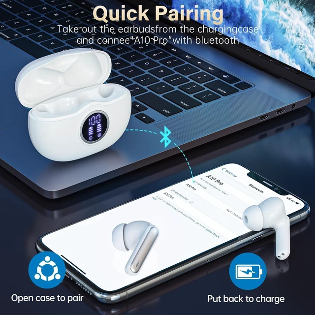 Alt view image 8 of 12 - Wireless Earbuds, Bluetooth 5.3 Headphones HiFi Stereo 50H Playback LED Digital Display Ear Buds with ENC Noise Canceling Headset, IPX7 Waterproof Earphones for Gym/Running/Work (White)