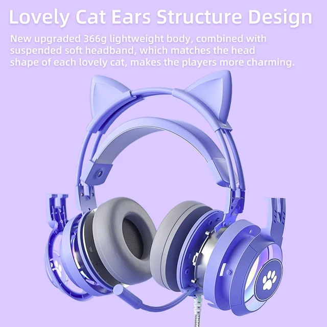 Alt view image 9 of 14 - Cat Ear Headphones Purple Gaming Headset with Mic for Switch Xbox One PS4 PS5, Cute Girl Kids Wired Headphones Light up Kawaii Kitty Noise Cancelling Headphones for Gamer PC Laptop