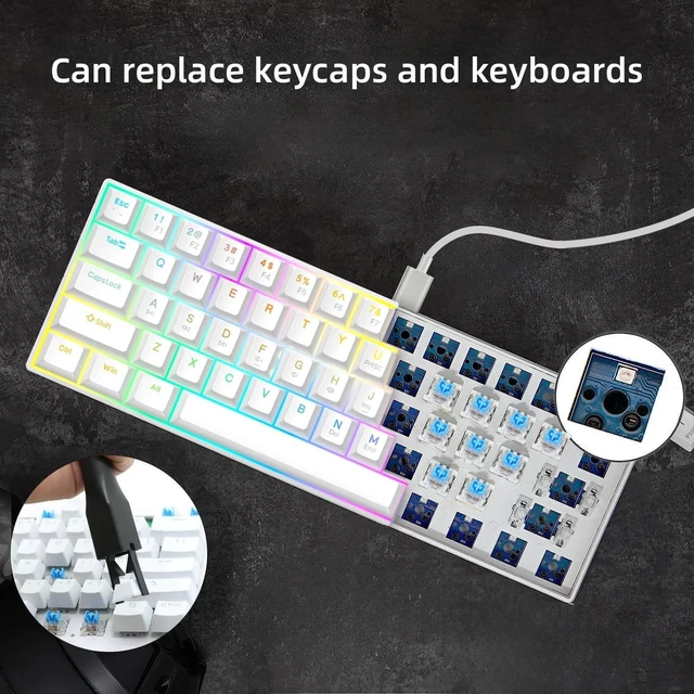 Alt view image 9 of 14 - Mechanical Keyboard, Wired, RGB Backlit with 24 Light Modes, Blue Switch, Compact, Ergonomic Round Keycaps, for Windows PC/Mac/Laptop