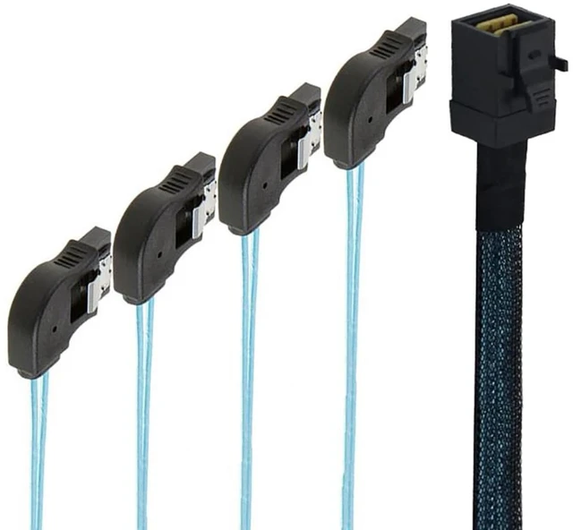 Alt view image 7 of 10 - Mini SAS HD SFF-8643 to 4×SATA Right-Angle Internal High-Speed Server Cable, 30AWG 12G Copper Wire Harness (1m/39.37in)