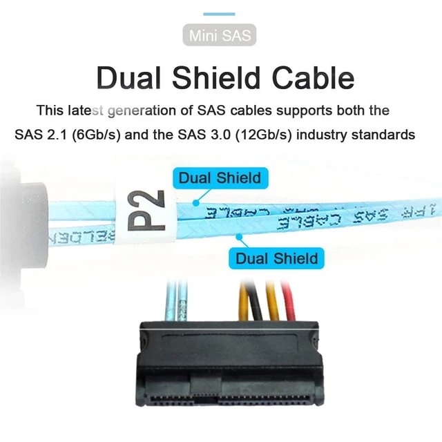 Alt view image 14 of 14 - Internal Slimline SAS HD SFF-8654 Host Controller to 4 SFF-8482 Target SAS Hard Disk and SATA Power Breakout Fanout Cable (100cm)