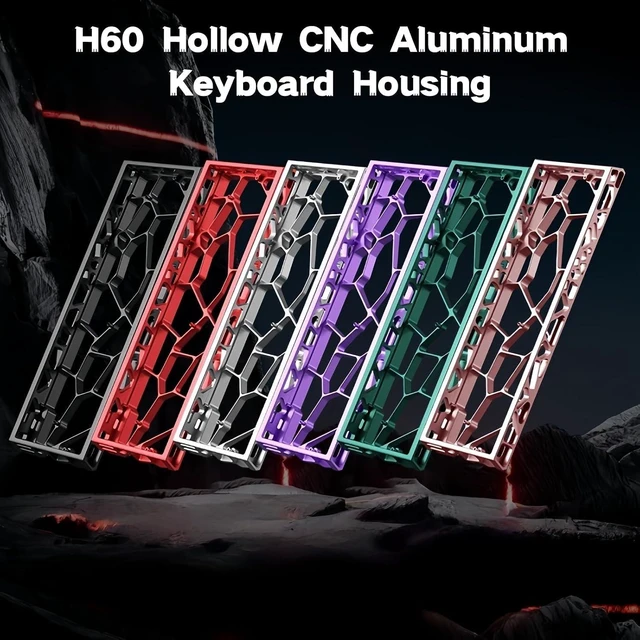 Alt view image 9 of 14 - H60 Aluminum Keyboard Case,Hollow 60% Custom Mechanical Gaming Keyboard Housing Compatible with Wooting60HE/Win60/GH60/MAD60HE Keyboards 61Keys Barebones Keyboard Base for PC Gamer DIY (Black)