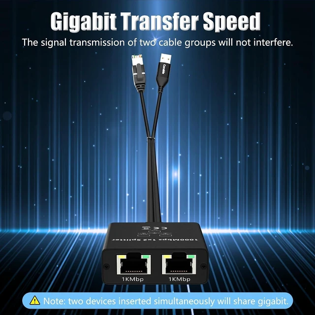 Alt view image 11 of 14 - Gigabit Ethernet Splitter 1 to 2 Out Adapter, RJ45 Splitter with 6FT USB Power Cable and RJ45 Input Cable 3 in 1, Network Splitter 1 Male to 2 Female, 1K Mbps High Speed, Supports Cat5/5e/6/7/8 Cable
