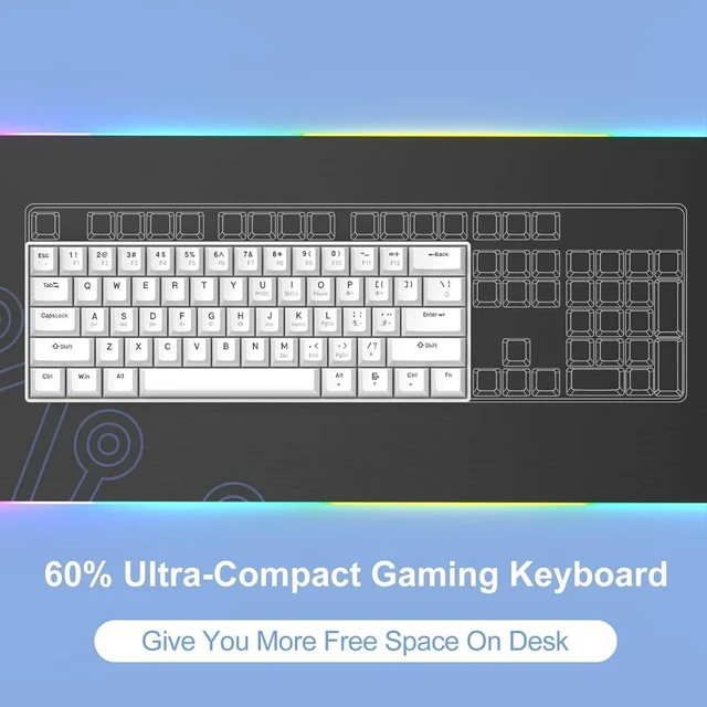 Alt view image 10 of 14 - Mechanical Keyboard, Wired, RGB Backlit with 24 Light Modes, Blue Switch, Compact, Ergonomic Round Keycaps, for Windows PC/Mac/Laptop