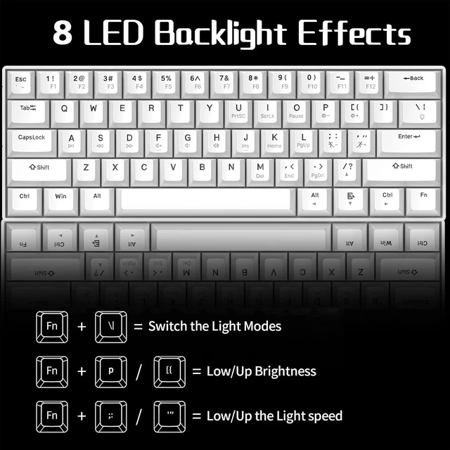 Alt view image 13 of 14 - Mechanical Keyboard, Wired, RGB Backlit with 24 Light Modes, Blue Switch, Compact, Ergonomic Round Keycaps, for Windows PC/Mac/Laptop