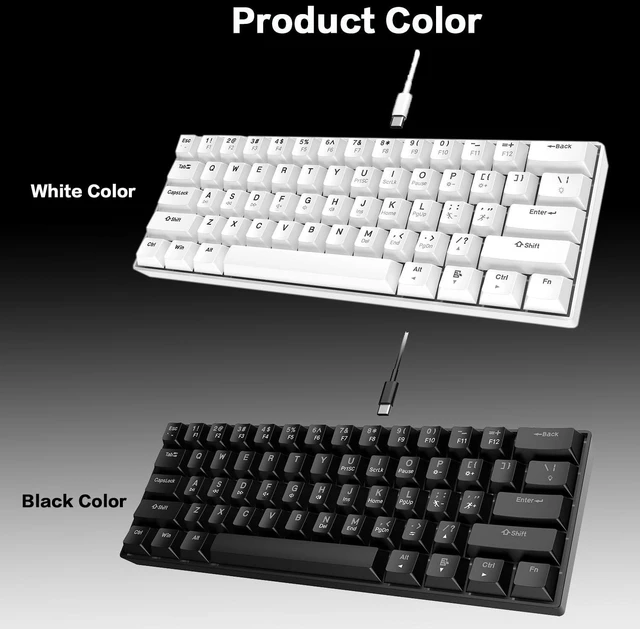 Alt view image 9 of 14 - Mechanical Keyboard, Wired, RGB Backlit with 24 Light Modes, Blue Switch, Compact, Ergonomic Round Keycaps, for Windows PC/Mac/Laptop