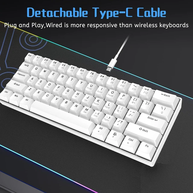 Alt view image 12 of 14 - Mechanical Keyboard, Wired, RGB Backlit with 24 Light Modes, Blue Switch, Compact, Ergonomic Round Keycaps, for Windows PC/Mac/Laptop