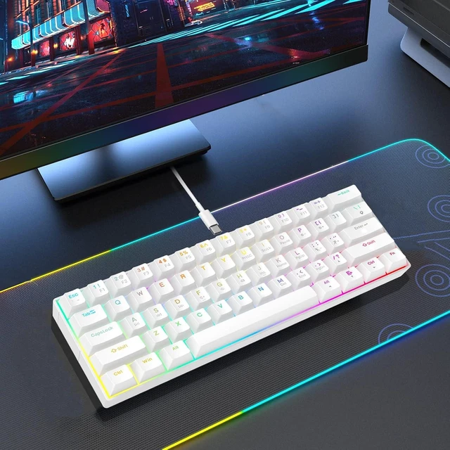 Alt view image 14 of 14 - Mechanical Keyboard, Wired, RGB Backlit with 24 Light Modes, Blue Switch, Compact, Ergonomic Round Keycaps, for Windows PC/Mac/Laptop
