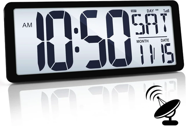 Alt view image 8 of 14 - TXL Atomic Clock with Backlight, 14.2" Large Digital Wall Clock Battery Operated, Digital Clock Large Display with Day, Date & Temperature, Large Wall Clock for Bedroom, Livingroom, Office