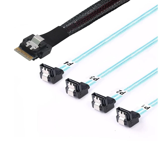 Alt view image 7 of 12 - PCIe Slimline SAS 4.0 38pin SFF-8654 4i to 4X SATA 90 Degree Female Server Cable 30AWG High Speed Internal Harness (0.5M/19.68in)