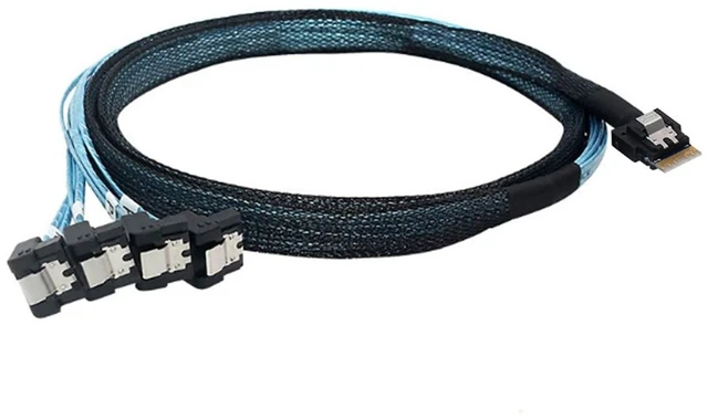 Alt view image 8 of 12 - PCIe Slimline SAS 4.0 38pin SFF-8654 4i to 4X SATA 90 Degree Female Server Cable 30AWG High Speed Internal Harness (0.5M/19.68in)
