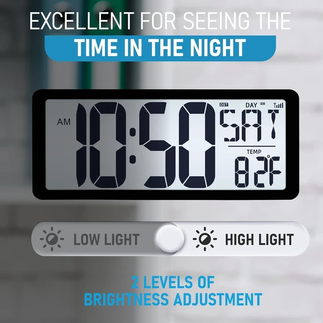 Alt view image 13 of 14 - TXL Atomic Clock with Backlight, 14.2" Large Digital Wall Clock Battery Operated, Digital Clock Large Display with Day, Date & Temperature, Large Wall Clock for Bedroom, Livingroom, Office