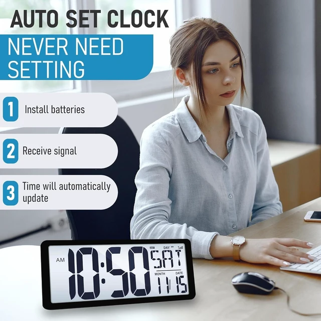 Alt view image 14 of 14 - TXL Atomic Clock with Backlight, 14.2" Large Digital Wall Clock Battery Operated, Digital Clock Large Display with Day, Date & Temperature, Large Wall Clock for Bedroom, Livingroom, Office