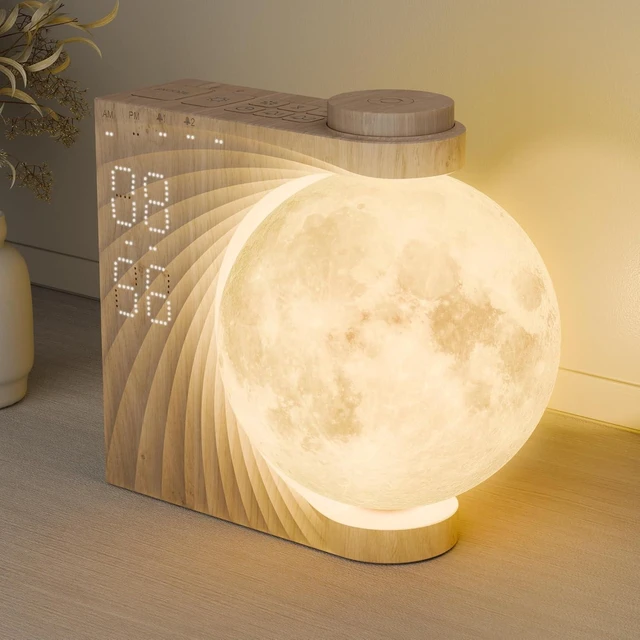 Alt view image 8 of 14 - AIRIVO Alarm Clock for Bedrooms, Sunrise Alarm Clock Wake Up Light for Kids Teens, White Noise Sound Machine, Moon Light Dual Alarms for Heavy Sleepers, Night Light Clock for Preppy Room Decor
