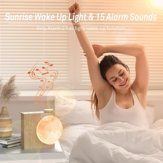 Alt view image 9 of 14 - AIRIVO Alarm Clock for Bedrooms, Sunrise Alarm Clock Wake Up Light for Kids Teens, White Noise Sound Machine, Moon Light Dual Alarms for Heavy Sleepers, Night Light Clock for Preppy Room Decor