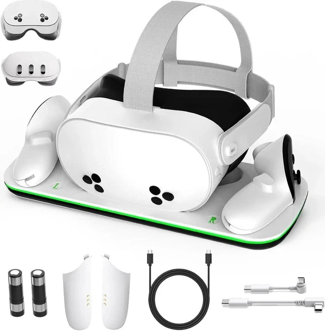 Alt view image 8 of 14 - WISDUM Charging Dock Compatible with Me-ta Quest 3/3S, VR Accessories Charging Station for Me-ta O-cu-lus Quest 3/3S with LED Indicator, Charger Stand with Rechargeable Batteries, with Green Light