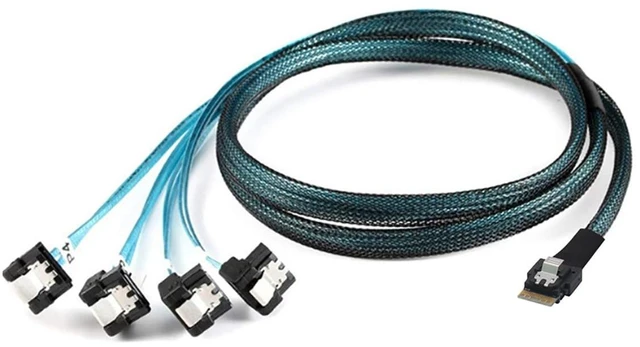 Alt view image 12 of 12 - PCIe Slimline SAS 4.0 38pin SFF-8654 4i to 4X SATA 90 Degree Female Server Cable 30AWG High Speed Internal Harness (0.5M/19.68in)