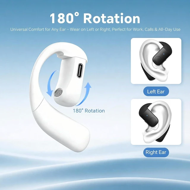 Alt view image 10 of 14 - Single Bluetooth One Ear Earbud Open Ear Bud Air Conduction Earbud Earless Out of Ear Headphones Bluetooth Wireless Earpiece with Earhook OWS Open Ear Bud Wireless Ear Hanging Bluetooth Headset