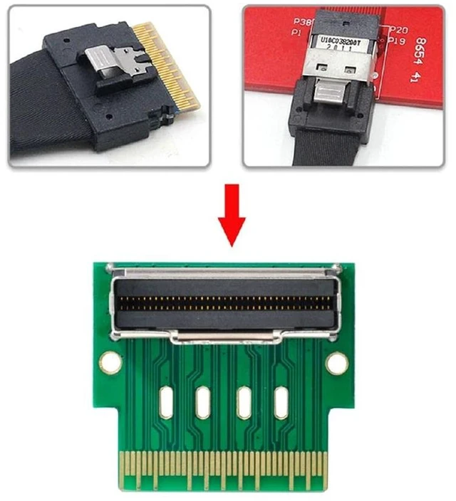 Alt view image 10 of 14 - PCI-E Slimline SAS 4.0 SFF-8654 8i 74pin to SFF-8654 74pin Male to Female Extender Adapter Angled Test Tools