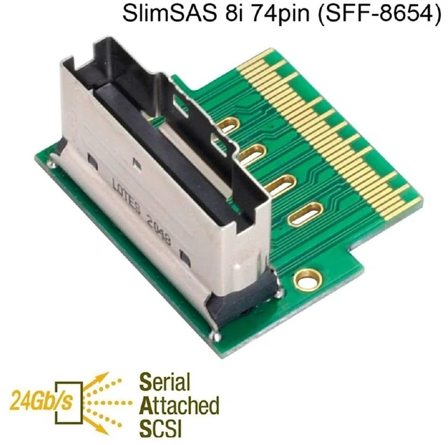 Alt view image 12 of 14 - PCI-E Slimline SAS 4.0 SFF-8654 8i 74pin to SFF-8654 74pin Male to Female Extender Adapter Angled Test Tools