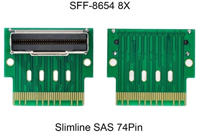 Alt view image 13 of 14 - PCI-E Slimline SAS 4.0 SFF-8654 8i 74pin to SFF-8654 74pin Male to Female Extender Adapter Angled Test Tools