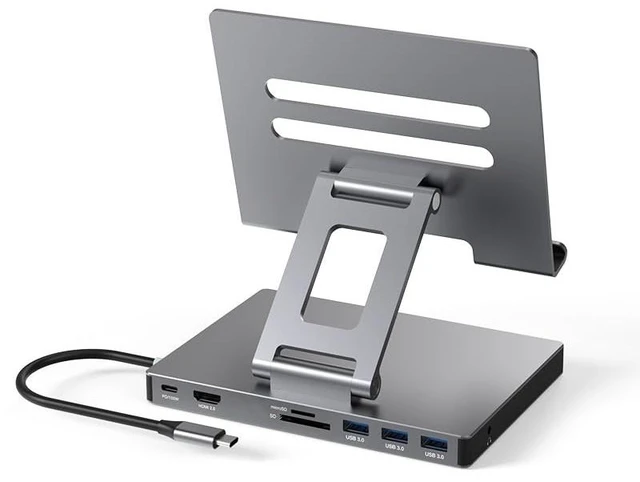 Alt view image 8 of 14 - iPad Pro USB C Hub Stand, Multiport Adapter for iPad Pro M4 M3 M2 M1 13 12.9 11 Inch iPad Air Docking Station Foldable 4K 60Hz HDMI, PD Charging, SD/TF Card Reader, 3 USB 3.0, 3.5mm Audio