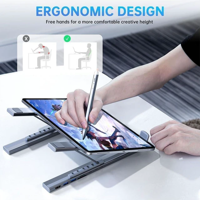 Alt view image 13 of 14 - Miracle 8 in 1 Laptop Stand, 8-in-1 USB-C Laptop Stand, Laptop Stand Docking Station, 8-in-1 USB-C Hub, Portable Laptop Stand with 4K HDMI, 2 USB 3.0, PD 100W (8 in 1)