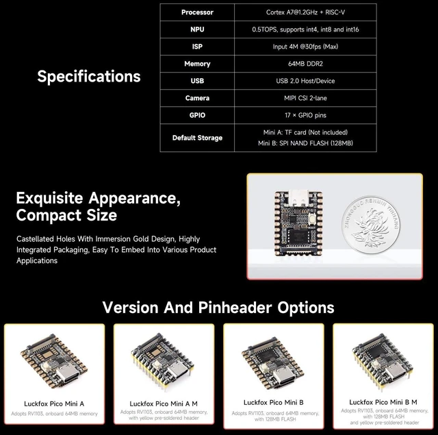 Alt view image 11 of 14 - Luckfox Pico Mini RV1103 Linux Micro Development Board, Integrates ARM Cortex-A7/RISC-V MCU/NPU/ISP Processors with Flash, with Pre-soldered Header