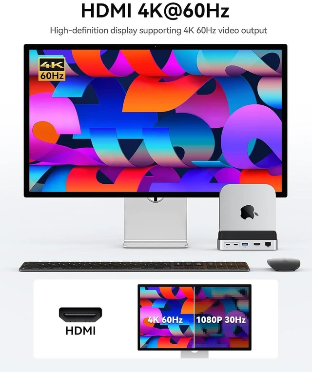 Alt view image 11 of 14 - Mac mini M4 Dock and Stand Compatible M.2 SSD Up to 8TB, MiniDock 10Gbps 10-in-1 Hub, 4K HDMI, Gigabit Ethernet, SD/TF Card Readers,Type-C(PD3.0)-VS10