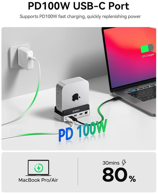 Alt view image 10 of 14 - Mac mini M4 Dock and Stand Compatible M.2 SSD Up to 8TB, MiniDock 10Gbps 10-in-1 Hub, 4K HDMI, Gigabit Ethernet, SD/TF Card Readers,Type-C(PD3.0)-VS10