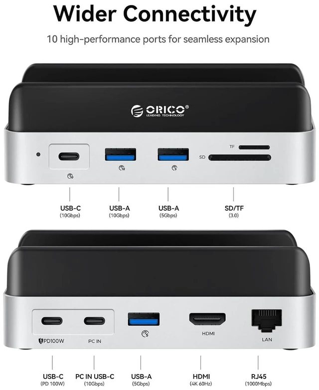 Alt view image 13 of 14 - Mac mini M4 Dock and Stand Compatible M.2 SSD Up to 8TB, MiniDock 10Gbps 10-in-1 Hub, 4K HDMI, Gigabit Ethernet, SD/TF Card Readers,Type-C(PD3.0)-VS10
