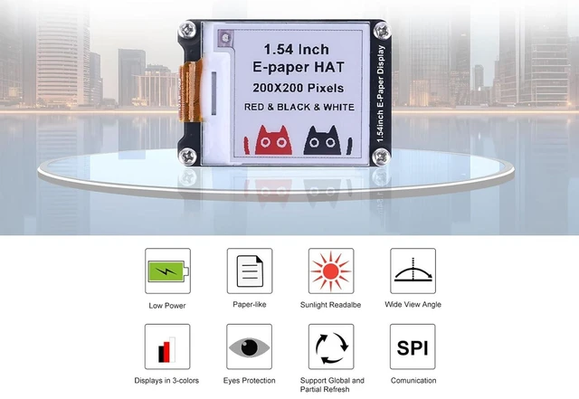 Alt view image 12 of 14 - 1.54 Inch E-Paper Display Three Color EPaper Screen for Raspberry Pi/Arduino/Jetson Nano/STM32 200x200 Pixels Red Black White SPI Interface E-Ink