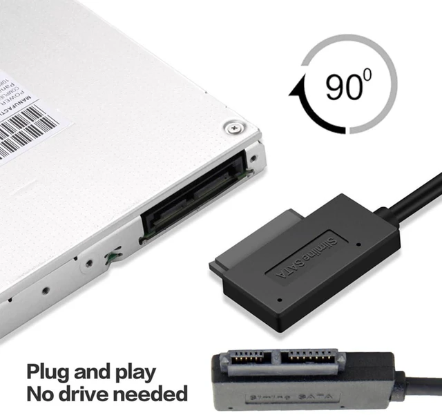 Alt view image 11 of 14 - USB 3.0 Type-A to SATA 7+6 13pin Slimline SATA Adapter Cable 5Gbps Angled Connector for Laptop CD DVD-ROM Optical Drive