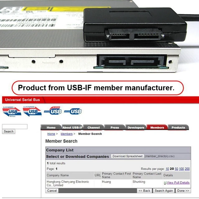 Alt view image 10 of 14 - USB 3.0 Type-A to SATA 7+6 13pin Slimline SATA Adapter Cable 5Gbps Angled Connector for Laptop CD DVD-ROM Optical Drive
