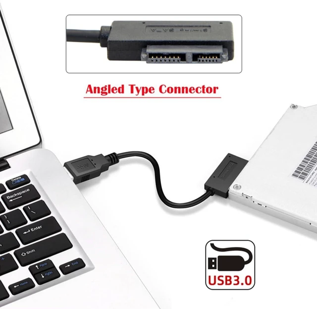 Alt view image 9 of 14 - USB 3.0 Type-A to SATA 7+6 13pin Slimline SATA Adapter Cable 5Gbps Angled Connector for Laptop CD DVD-ROM Optical Drive