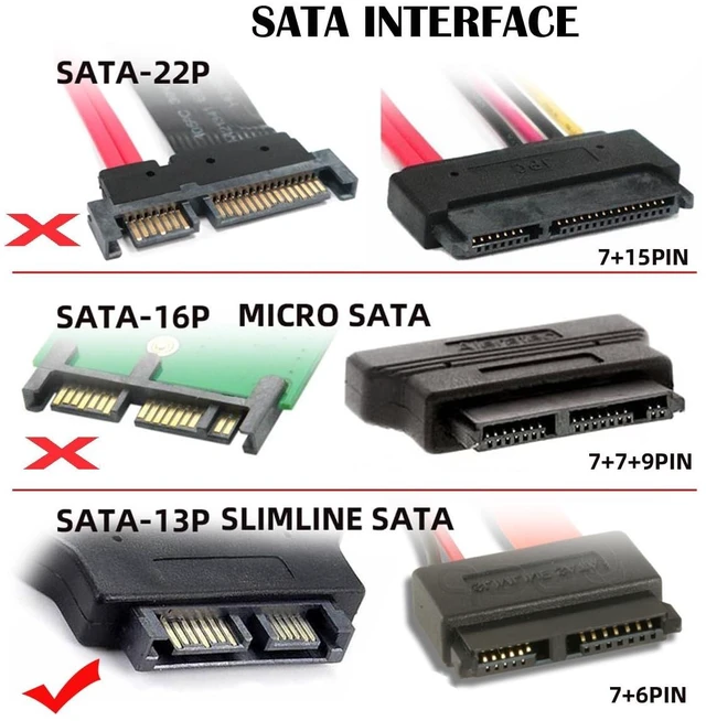 Alt view image 12 of 14 - USB 3.0 Type-A to SATA 7+6 13pin Slimline SATA Adapter Cable 5Gbps Angled Connector for Laptop CD DVD-ROM Optical Drive