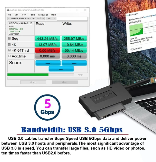 Alt view image 13 of 14 - USB 3.0 Type-A to SATA 7+6 13pin Slimline SATA Adapter Cable 5Gbps Angled Connector for Laptop CD DVD-ROM Optical Drive