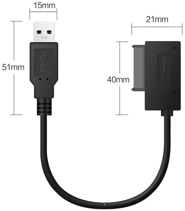 Alt view image 14 of 14 - USB 3.0 Type-A to SATA 7+6 13pin Slimline SATA Adapter Cable 5Gbps Angled Connector for Laptop CD DVD-ROM Optical Drive