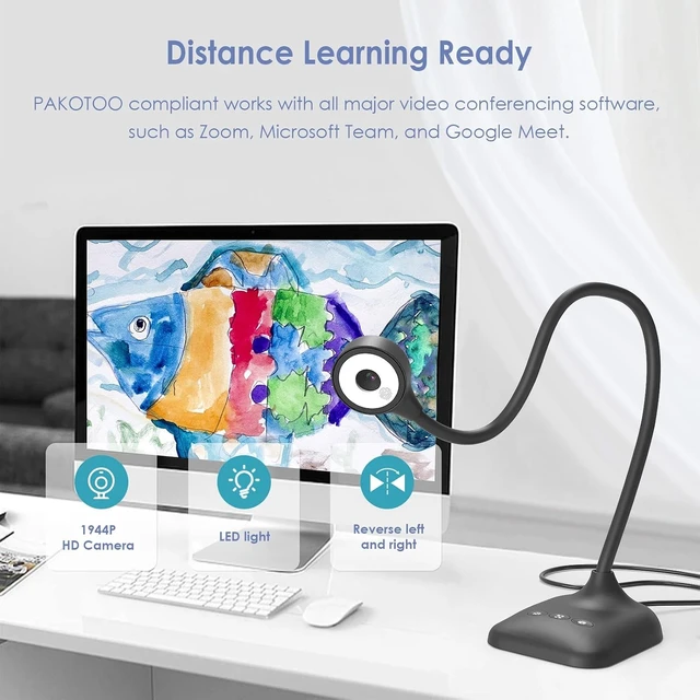 Alt view image 9 of 14 - USB Document Camera for Teachers, Webcam/Doc Camera for Classroom with A3 Format, 3-Level LED Lights, Image Invert, Fold, Dual mic for Mac OS, Windows, Zoom, OBS Work with Distance Learning