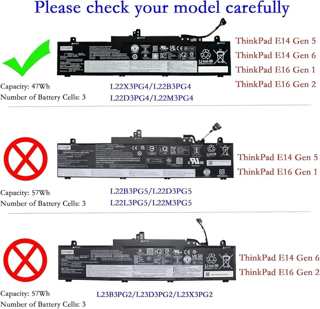 Alt view image 8 of 13 - L22B3PG4 Laptop Battery 47Wh Compatible with Lenovo ThinkPad E14 Gen 5 / E14 Gen 6 / E16 Gen 1 / E16 Gen 2 Series L22M3PG4 5B11N45961 5B11K63024 L22X3PG4 L22D3PG4 5B11K63020