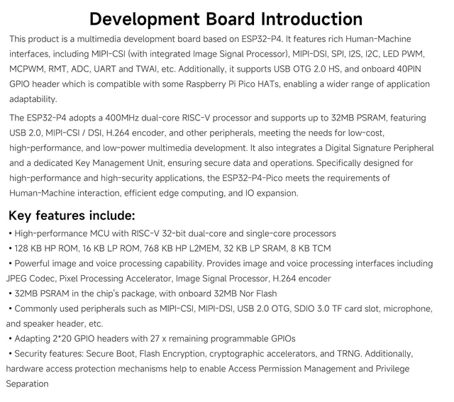 Alt view image 11 of 14 - ESP32-P4-Pico Development Board, Based On ESP32-P4, RISC-V Dual-Core and Single-Core Processors, Rich Human-Machine Interfaces, MIPI-CSI, MIPI-DSI, GPIO Header Compatible with Raspberry Pi Pico Hats