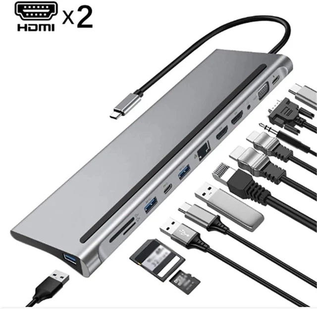Alt view image 8 of 10 - ZZABC USBFXQKCQ 12 in 1 USB C Hub Laptop Docking Station Type-C to Dual HDMI-Compatible/VGA/USB 3.0 Hub/PD/RJ/Micro-SD/TF Card Dock Adapter