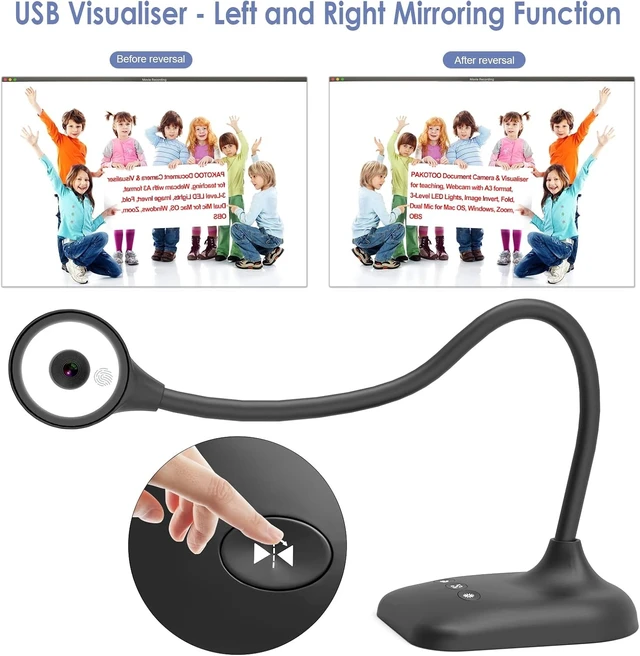 Alt view image 12 of 14 - USB Document Camera for Teachers, Webcam/Doc Camera for Classroom with A3 Format, 3-Level LED Lights, Image Invert, Fold, Dual mic for Mac OS, Windows, Zoom, OBS Work with Distance Learning