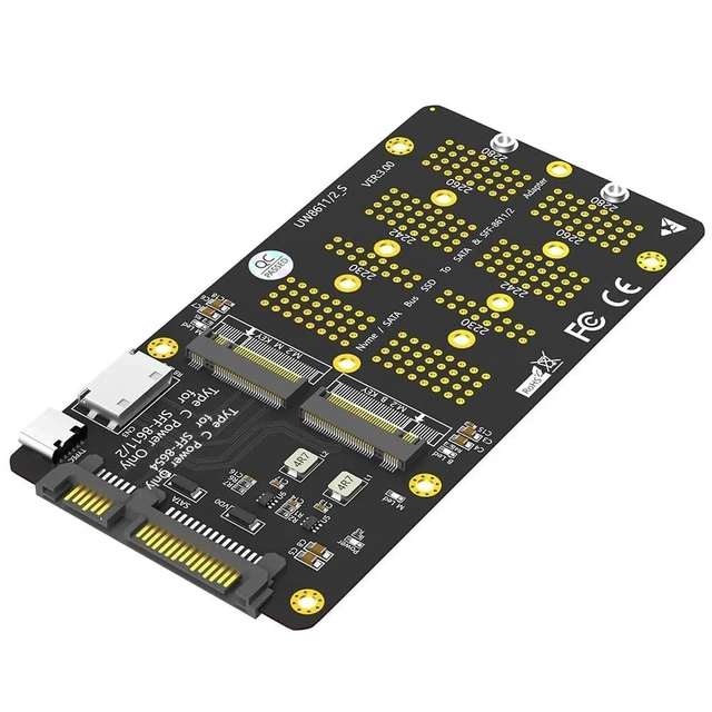 Alt view image 6 of 10 - New Version 2 in 1 Combo M.2(NGFF) NVMe SSD/SATA-Bus SSD to SFF-8611/8612 and SATA Adapter